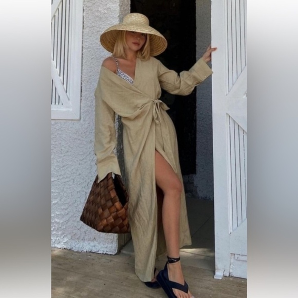 Zara Ruched Wrap  Dress  S Minimalist Lagenlook Bohemian